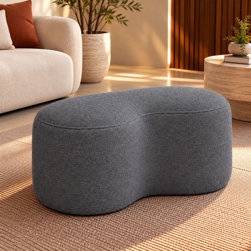 Puff Banco Seok Curvo 100cm Premium Confort Estofado para Sala Quarto e Closet Suede Cinza