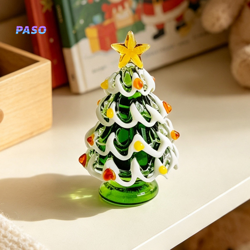 Christmas Gift for Friends Handcrafted Glazed Glass Tree Figurine – Colorful Modern Holiday Ornament Perfect Table Cen