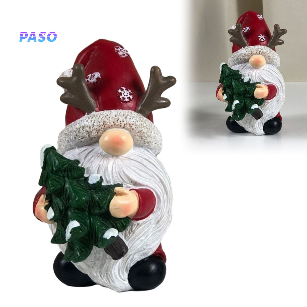 Gnome Figurine for Christmas Decoration Seasonal Table Centerpiece Resin Santa Dwarf Statue with Tree Gift Box Nordic To