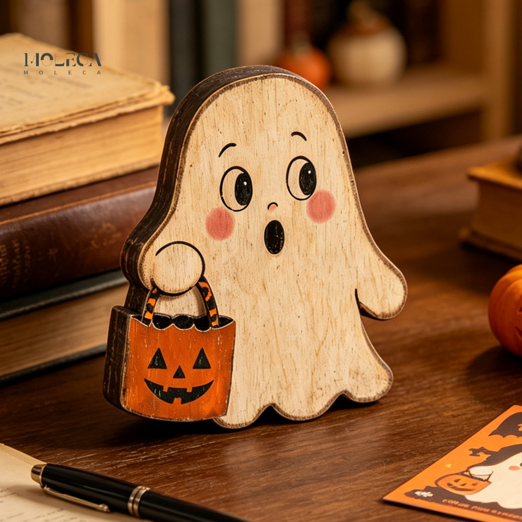Halloween Table Decor Unique Holiday Gifts for Friends Haunted House Cute Ghost Wooden Ornaments Rustic Farmhouse Tiered