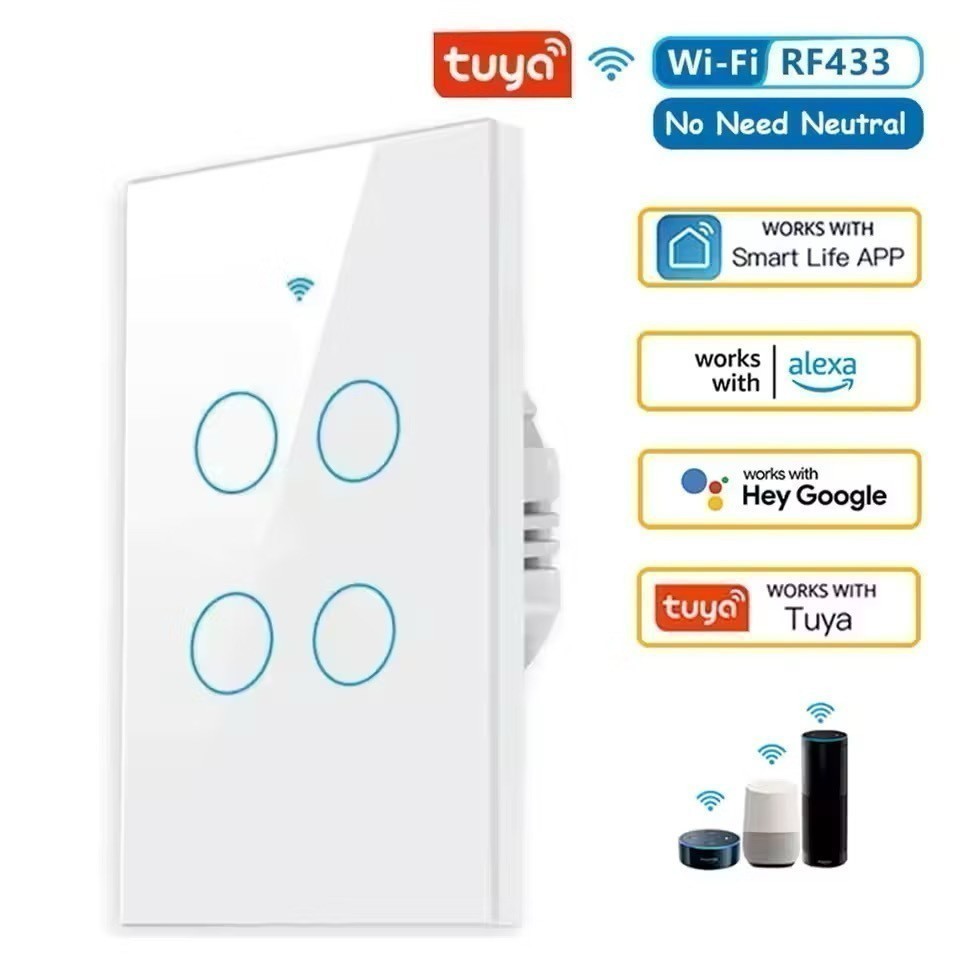 WiFi Interruptor De Luz Inteligente Com 2/3/4 Touch Trabalho Com Alexa Google Home