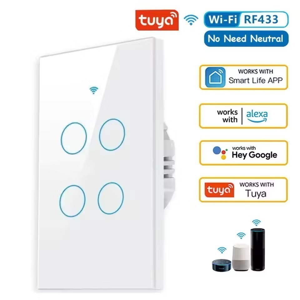 Tuya WiFi Interruptor De Luz Inteligente 2/3/4 gang Wall Touch Switch Trabalho Com Alexa Google Home