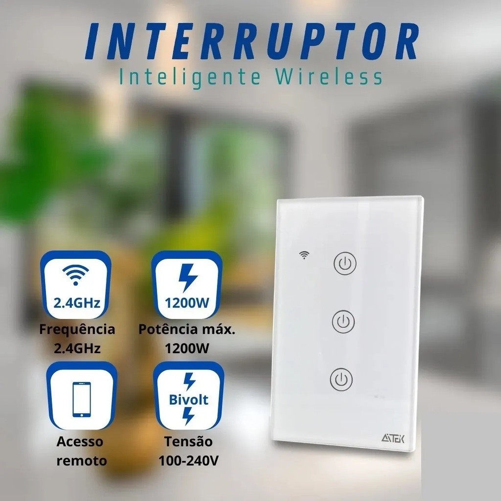 Interruptor Luz Smart Wireless 3 Botões Touch Alexa Google