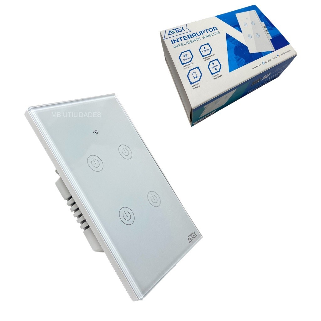 Interruptor Luz Smart Wireless 4 Botões Touch Alexa Google