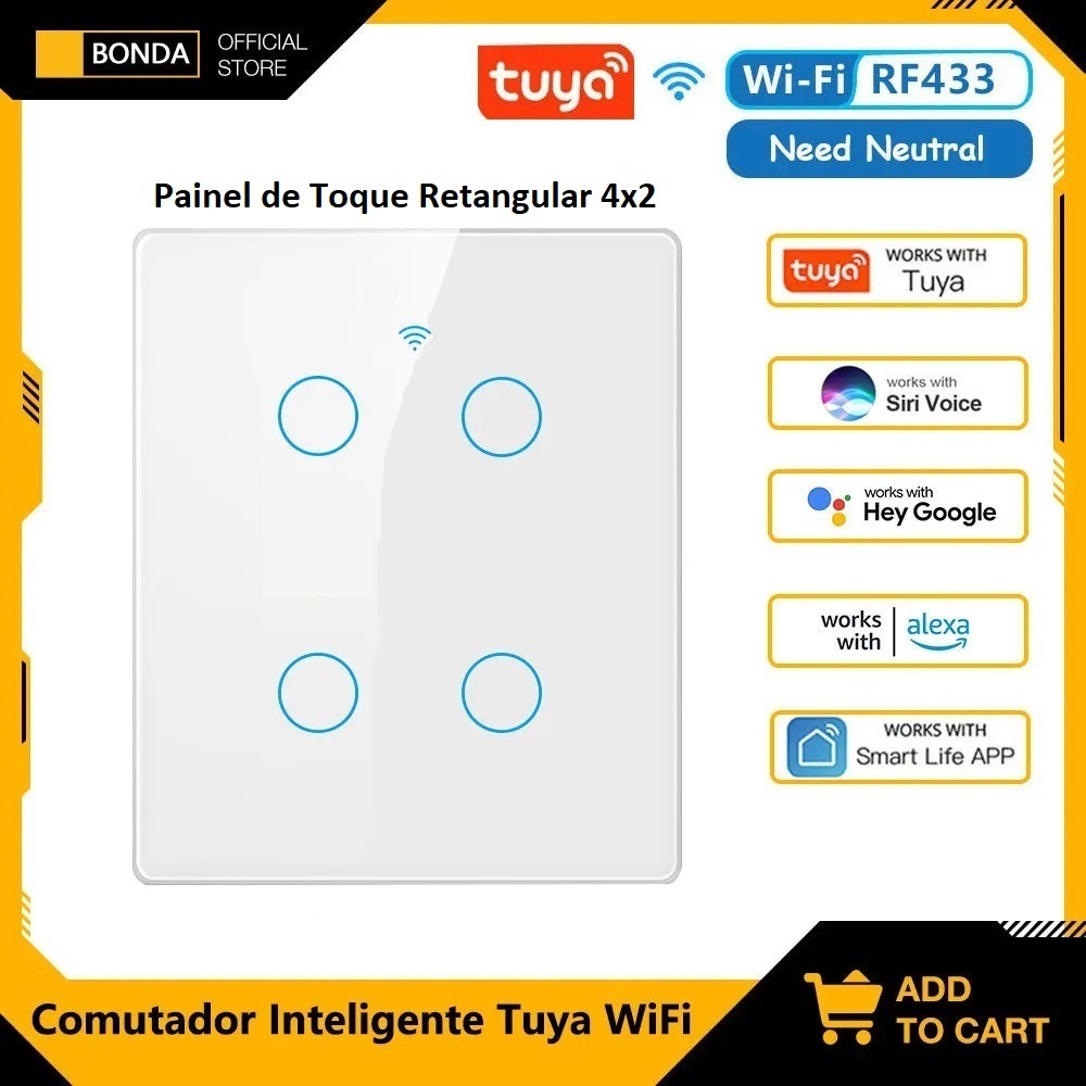 Tuya WiFi Smart Touch Switch Luz, (4x2 - 1-2-3-4) (4x4 - 6) Gang, C5, remoto ligado e desligado Luz,  Alexa, Google Home