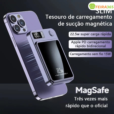 Power Bank MagSafe 10000mAh com Display, Carregamento por Indução Rápida para iPhone e Android