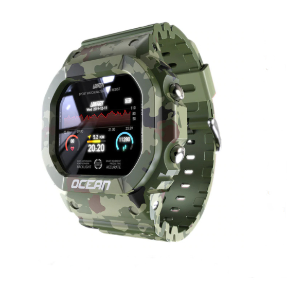 Relógio Militar Verde Smartwatch Ocean Com Notificações De Redes Sociais Frequencia Cardíaca e Esportes