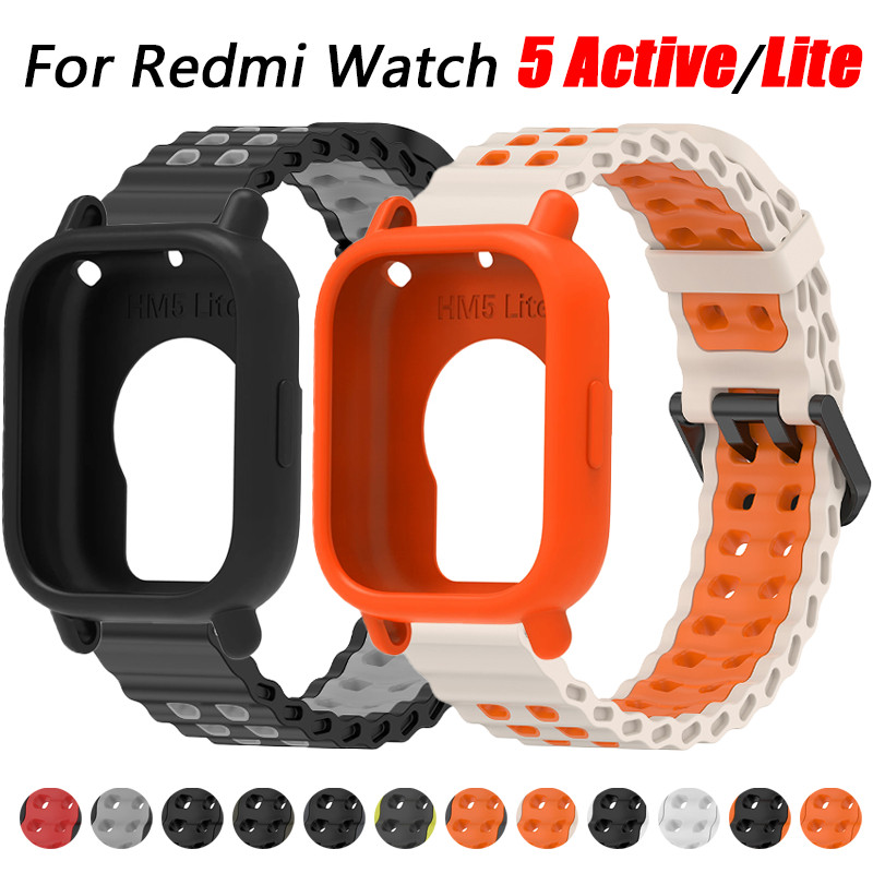 Pulseira De Silicone De Cor Dupla Ocean + Capa Para Redmi Watch 5 Active/Lite Smart Band Esportiva Macia 5Active 5Lite P