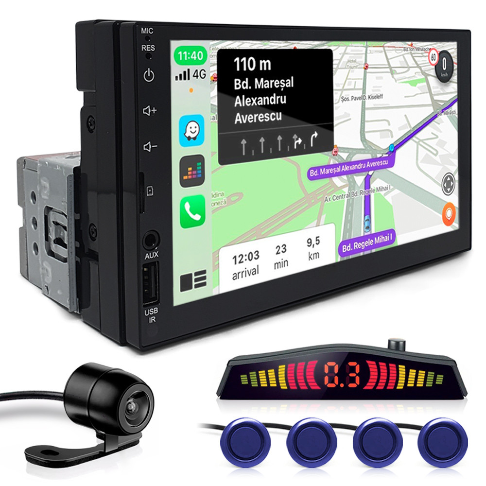 Kit Multimídia 1 Din 7 Polegadas + Câmera Ré + Sensor Ré Azul Range Rover Espelhamento Android Auto