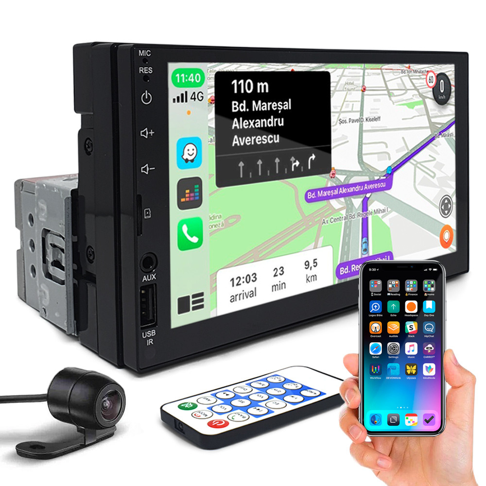 Kit Multimídia 1 Din 7 Polegadas + Câmera Ré Range Rover Bluetooth Espelhamento Android Auto