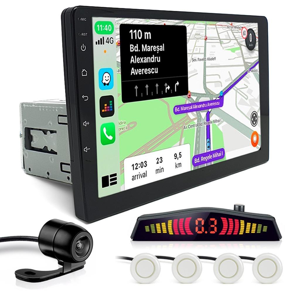 Kit Multimídia 1 Din 9 Polegadas + Câmera Ré + Sensor Ré Pérola Range Rover Espelhamento Android Auto