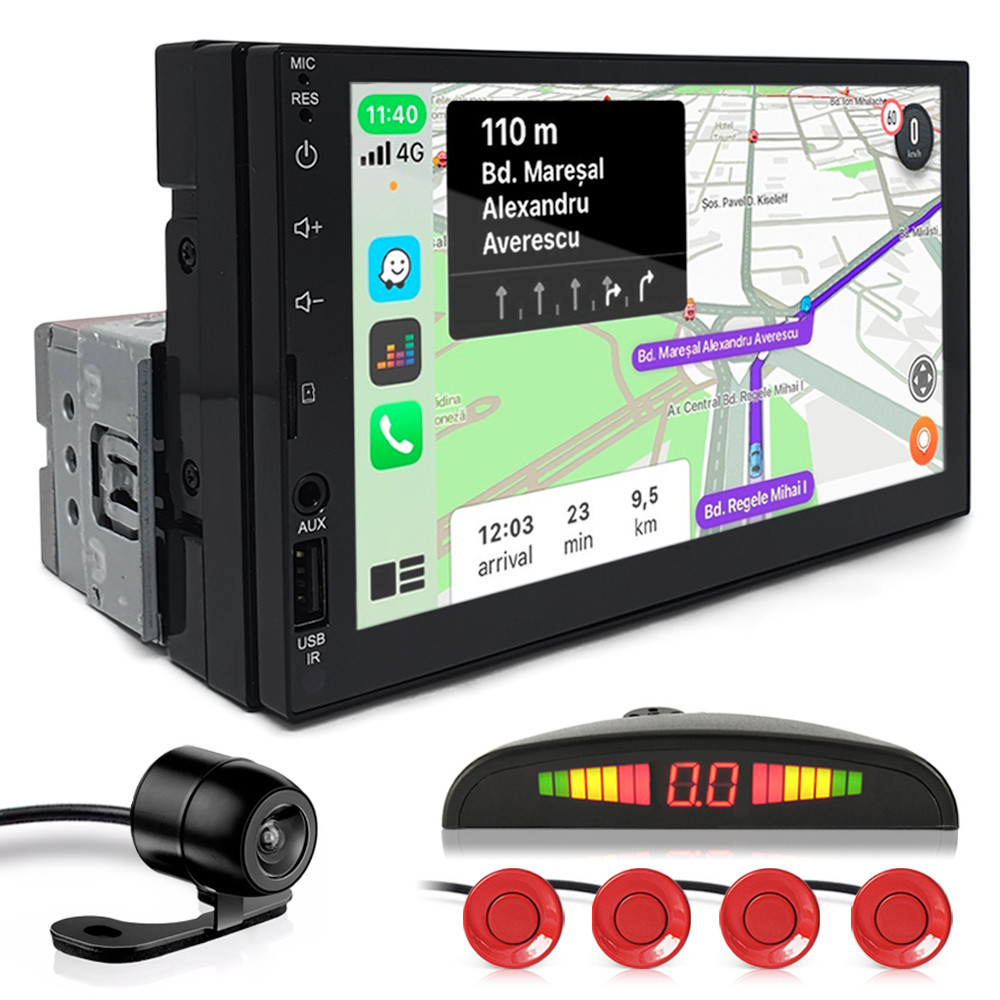 Kit Multimídia 1 Din 7 Polegadas + Câmera Ré + Sensor Ré Vermelho Range Rover Espelhamento Android Auto