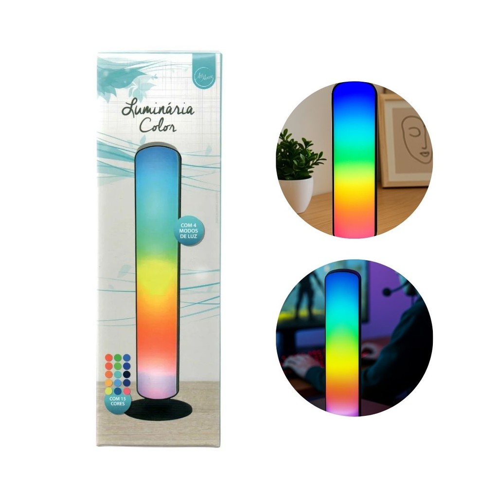 Luminária Led RGB USB 15 Cores Mesa Decorativa Controle Remoto Ambiente Quarto Noturna Portátil
