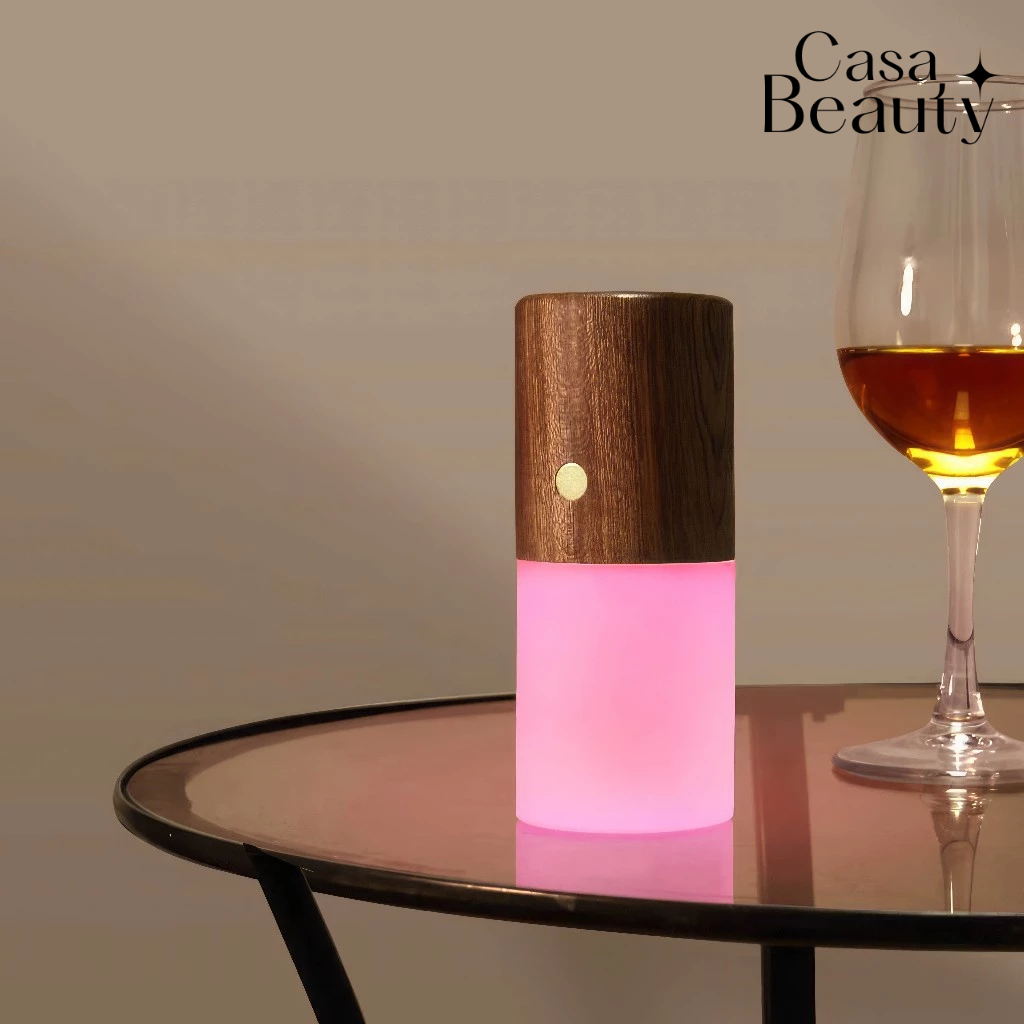 Lâmpada De Mesa De Madeira RGB Luz Noturna Ambiente USB Recarregável E Decorativa CASA BEAUTY