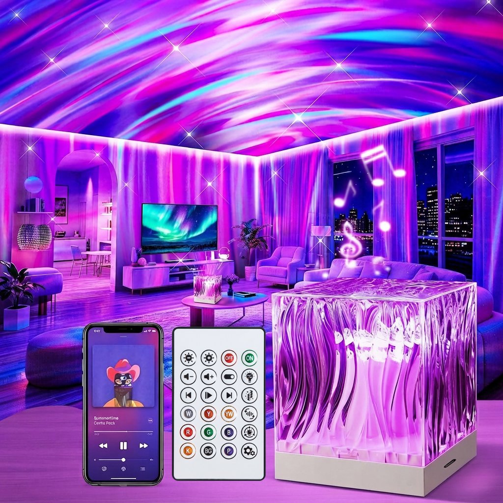 SPRISE Lights Aurora Projetor Ambiente Função De Alto-Falante 9 Cores RGB Ocean Crystal Night Lighting Bluetooth Lâmpada
