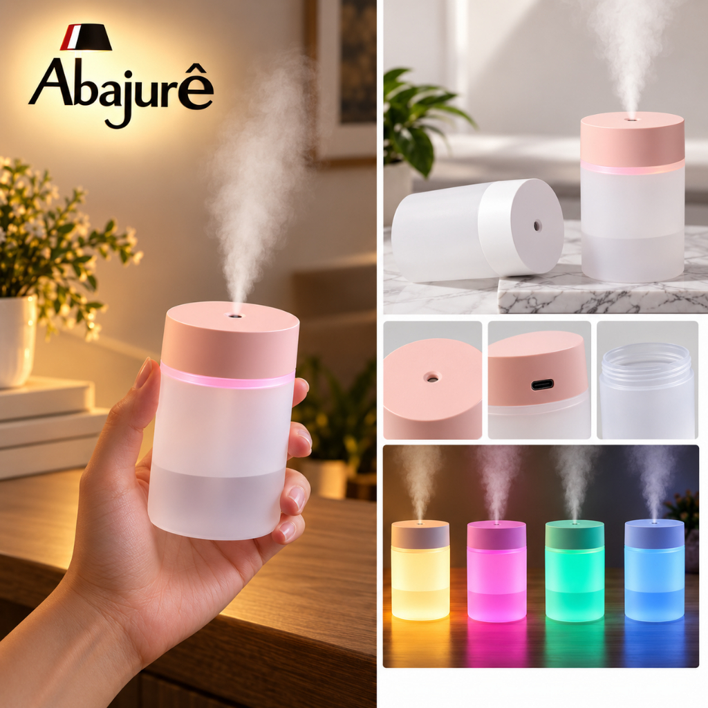 Kit 2 Mini Umidificador Difusor De Aroma Abajur LED RGB Escritório Luminária Mesa Luz Noturno
