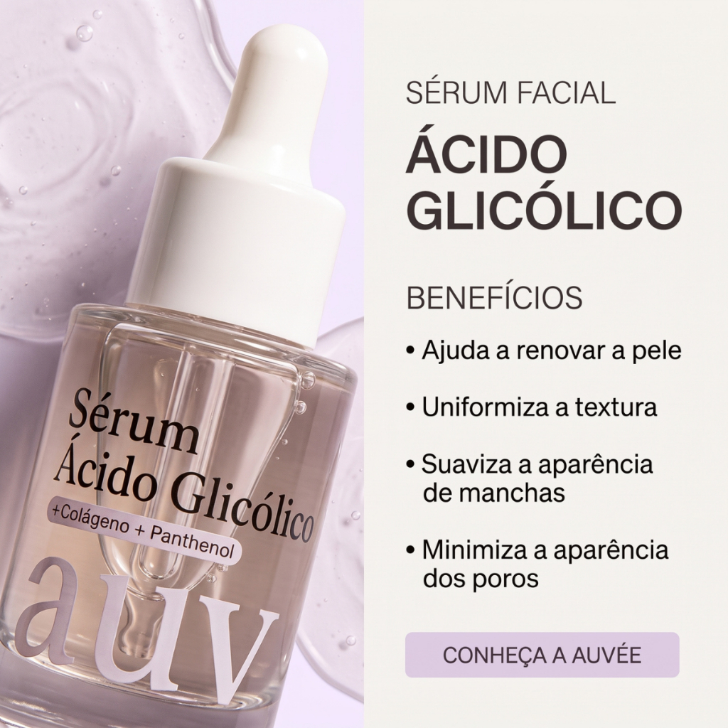 Sérum Antiacne Anti Manchas Ácido Glicólico 5% Auvée Para Poros, Cravos e Textura Irregular + Colágeno + Pantenol