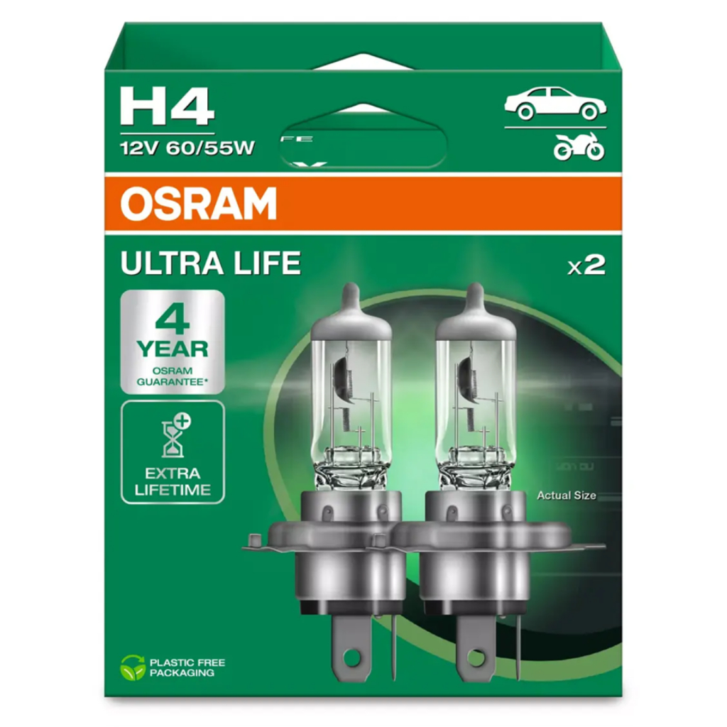 Par Lampada Osram H4 Ultra Life 3200K 12V 55/60W Garantia 4 Anos