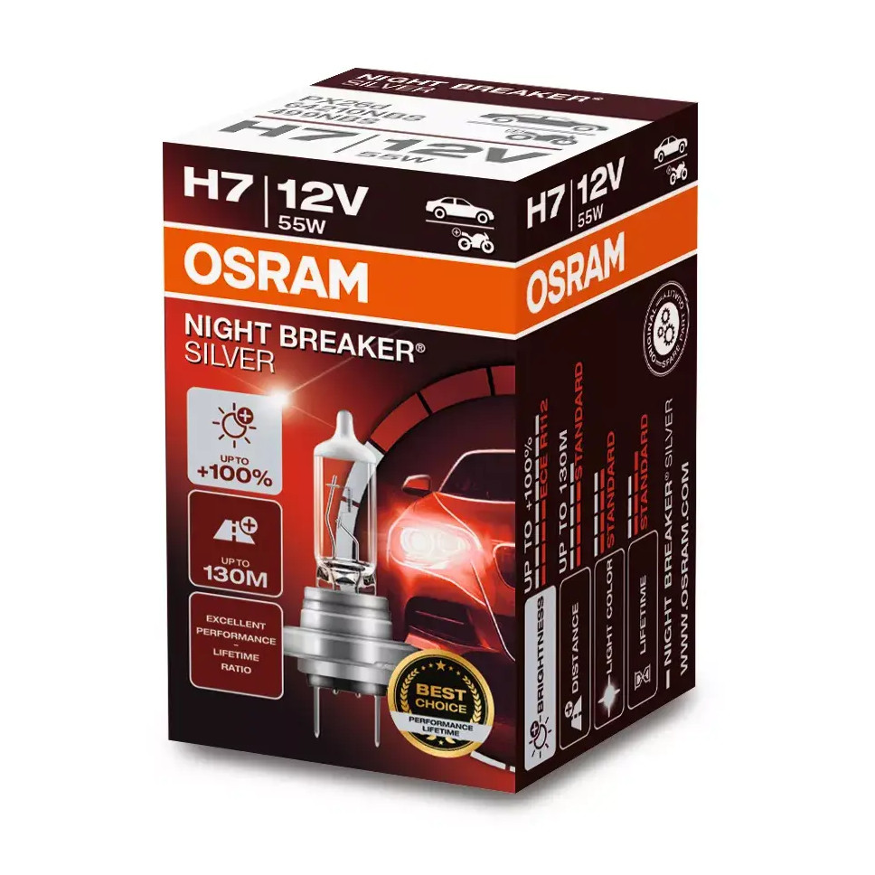 Lâmpada Osram Night Breaker Silver H7 +100% 3200K 12V