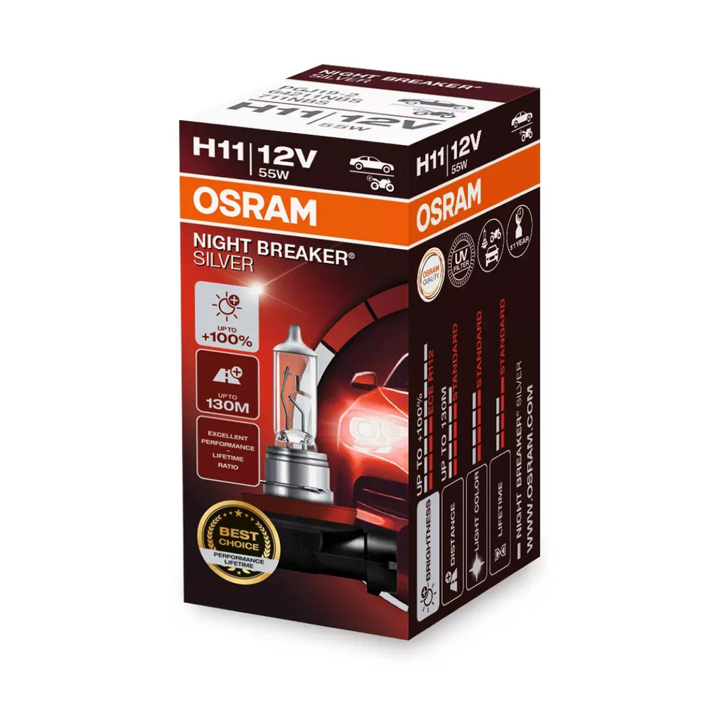 Lâmpada Osram Night Breaker Silver H11 +100% 3200K 12V
