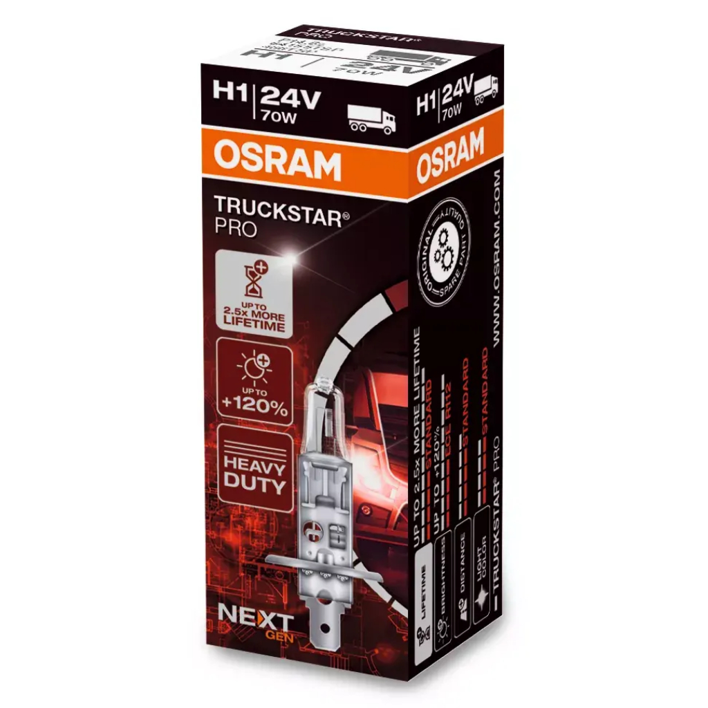 Lâmpada Osram TruckStar Pro H1 24v 70w 3200k Para Caminhão