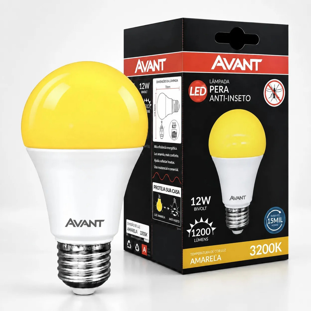 Lampada Led Pera Anti Inseto 12w 3200k Amarelo E27 Ip20 Bran