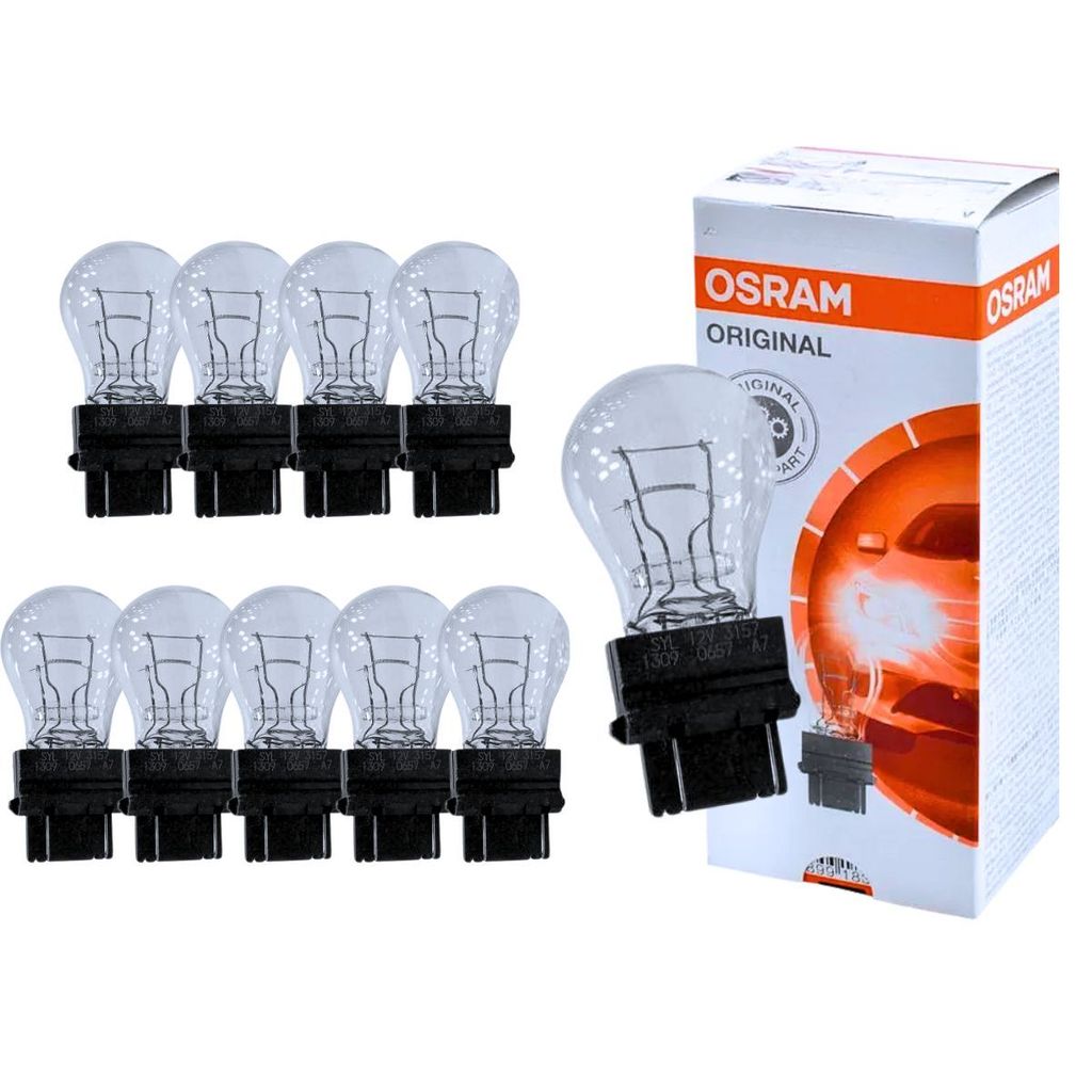 KIT 10U LAMPADAS AUTOMOTIVA LANTERNA E FREIO  P27/7W 3200K 12V 27W  PARA CARRO - 3157 OSRAM