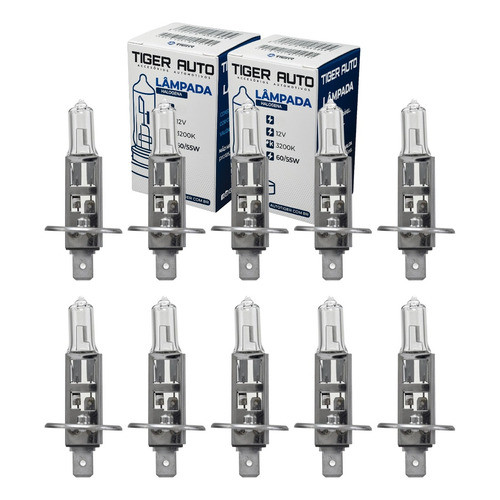 Kit 10 Lâmpada Halogena H1 3200k 12v 55w Tiger Auto