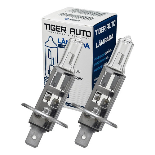 Par Lâmpada Halógena Farol De Milha H1 12v 55w 3200k Tiger