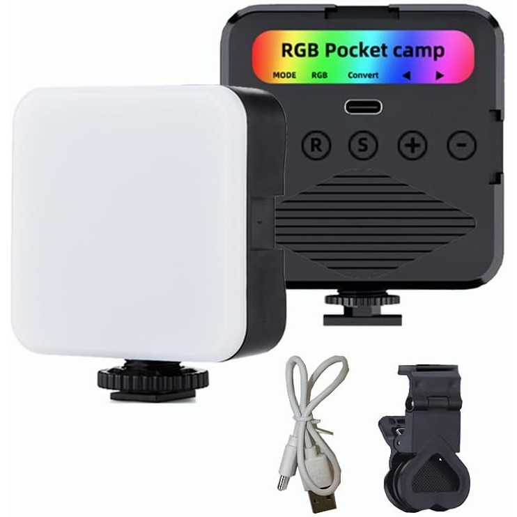 Luz LED RGB portátil para vídeos, 3200K-6500K, com clipe para celular/PC, ideal para selfies e lives