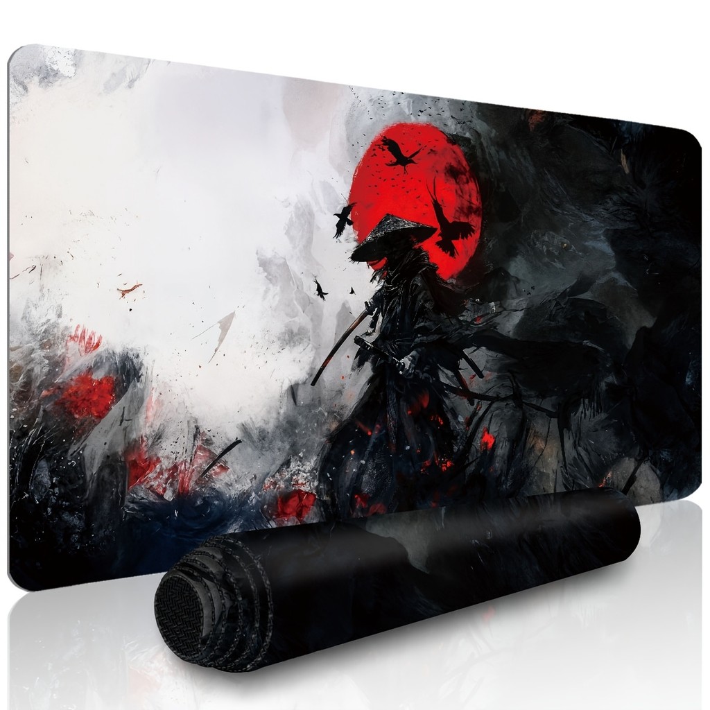 Mousepad Samurai Ronin Japonês Arte Tinta Tapete Mesa Gamer XXL Antiderrapante 80x30cm