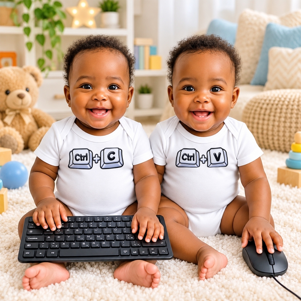 Kit 2 Body Bebê Gêmeos Copiar e Colar 100% Algodão Estampa Divertida