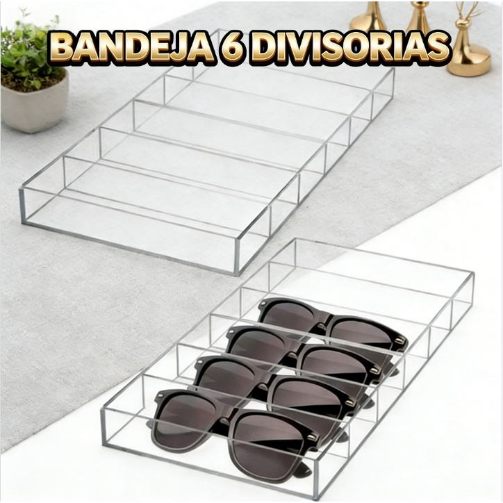 Organizador caixa flocada óculos divisória c / bandeja acrilico transparenteClick to Copy