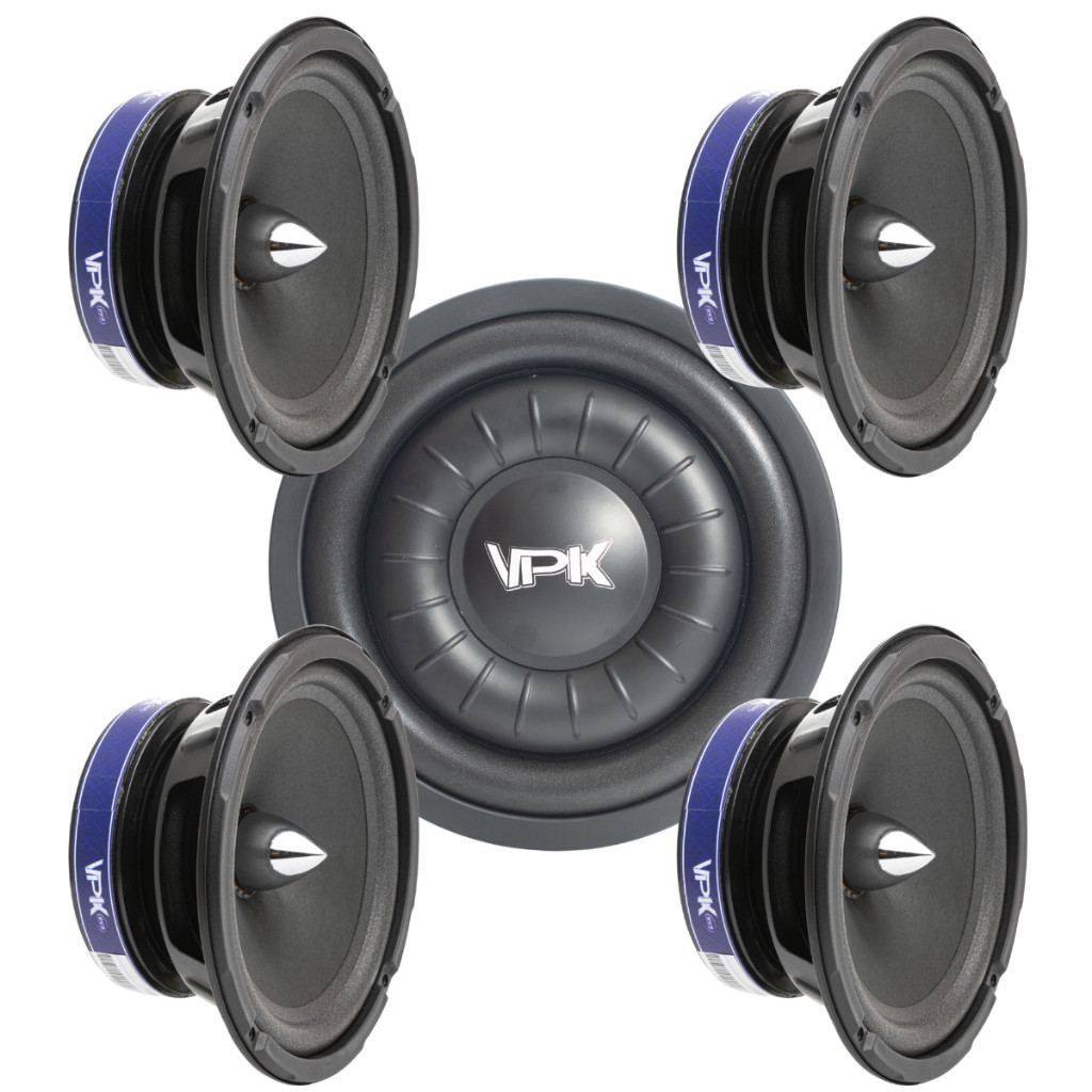 KIT 4 QVS 6 Polegadas 6-24VPK Triaxial 300w rms + 1 Subwoofer Slim 10 polegadas QVS 450w RMS