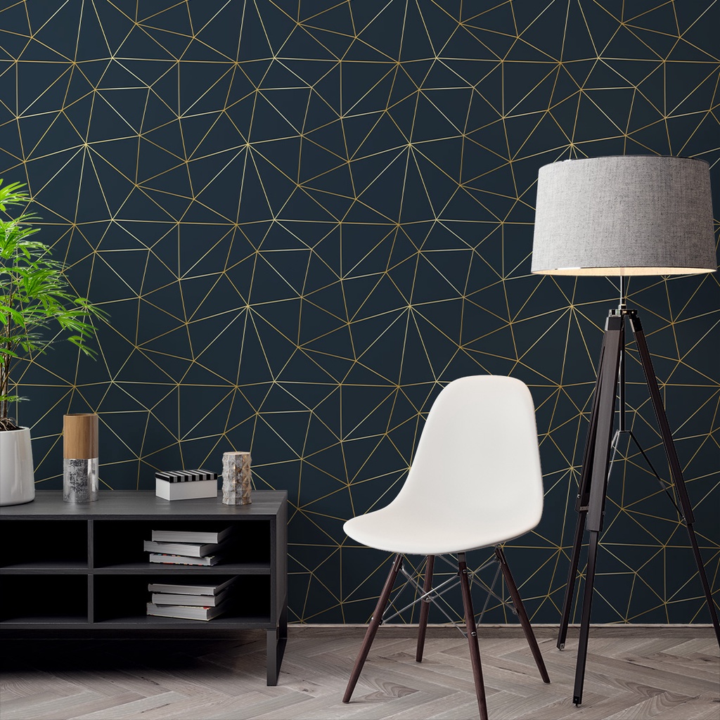 Papel de Parede Adesivo Zara Silver Azul Noturno e Dourado Adesivo Lavável - Pro Decor