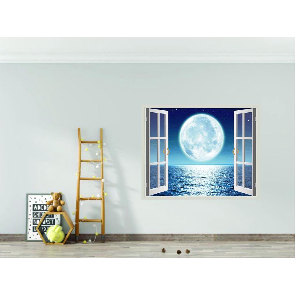 Adesivo Decorativo Janela Luar Noturno - Janela Falsa Papel de Parede Auto Colante Decalque