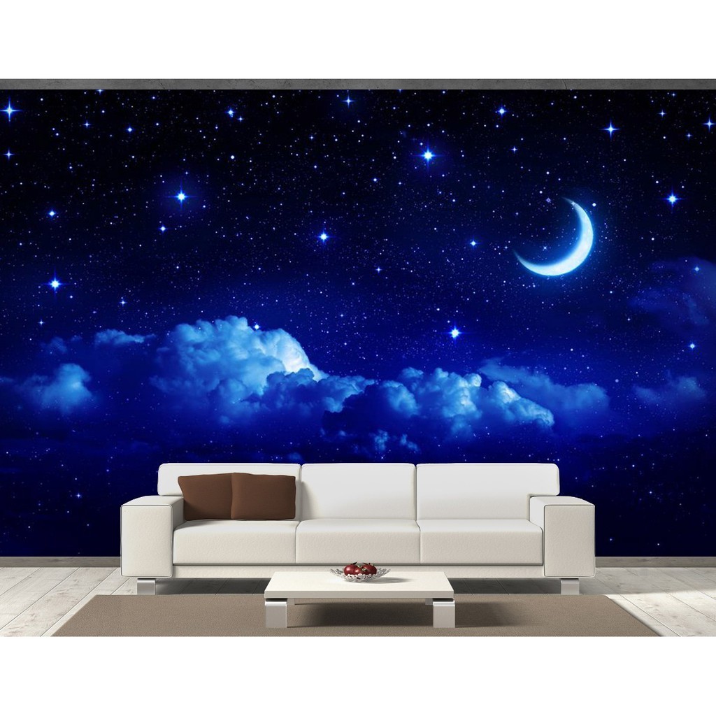 Papel De Parede Adesivo Lavável Céu Noturno Estrelado