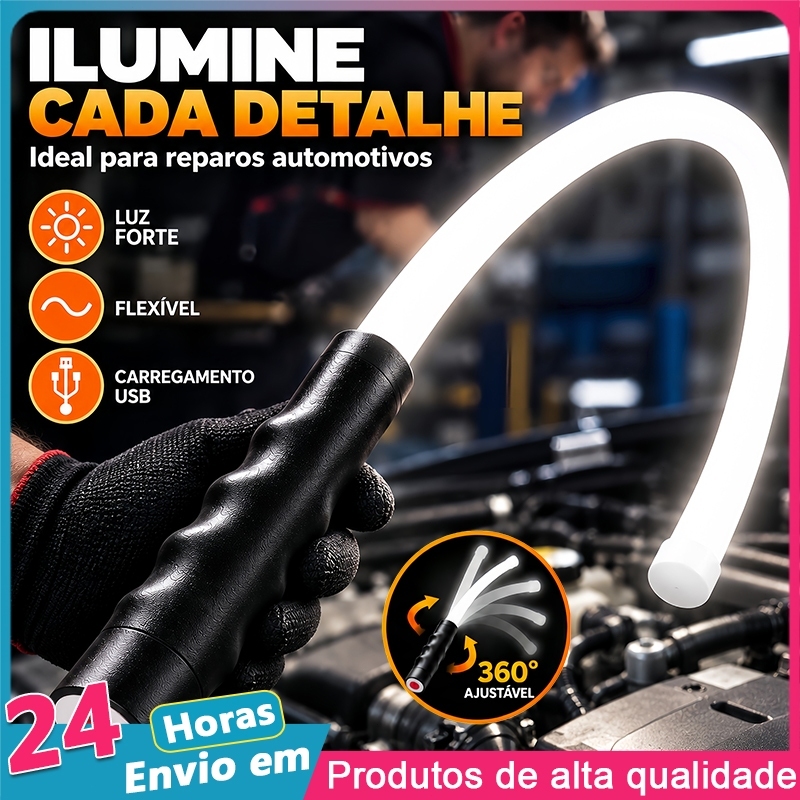 Luz de Trabalho LED Luminária Flexível Recarregável USB-C 800lm para Oficina Mecânico Reparo Automotivo 77,7cm