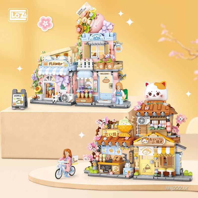 LOZ/Lizhi Urso Loja de Flores Taiyaki Loja Comercial Blocos de Construção de Rua Pequenas Partículas Montagem Brinquedos