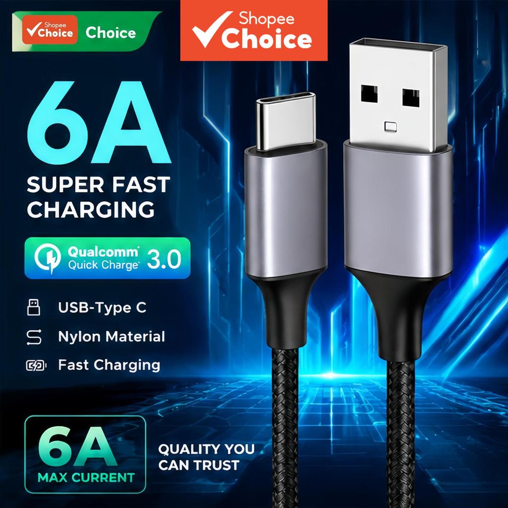 Cabo USB-C 6A 240W Super Charge em Alumínio para Xiaomi, Huawei, Samsung e Android