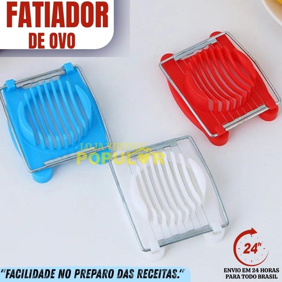 Cortador Fatiador de Ovos Inox Multiuso 9cm x 8cm Cozinha Prática Saladas Fios Resistente Colorido