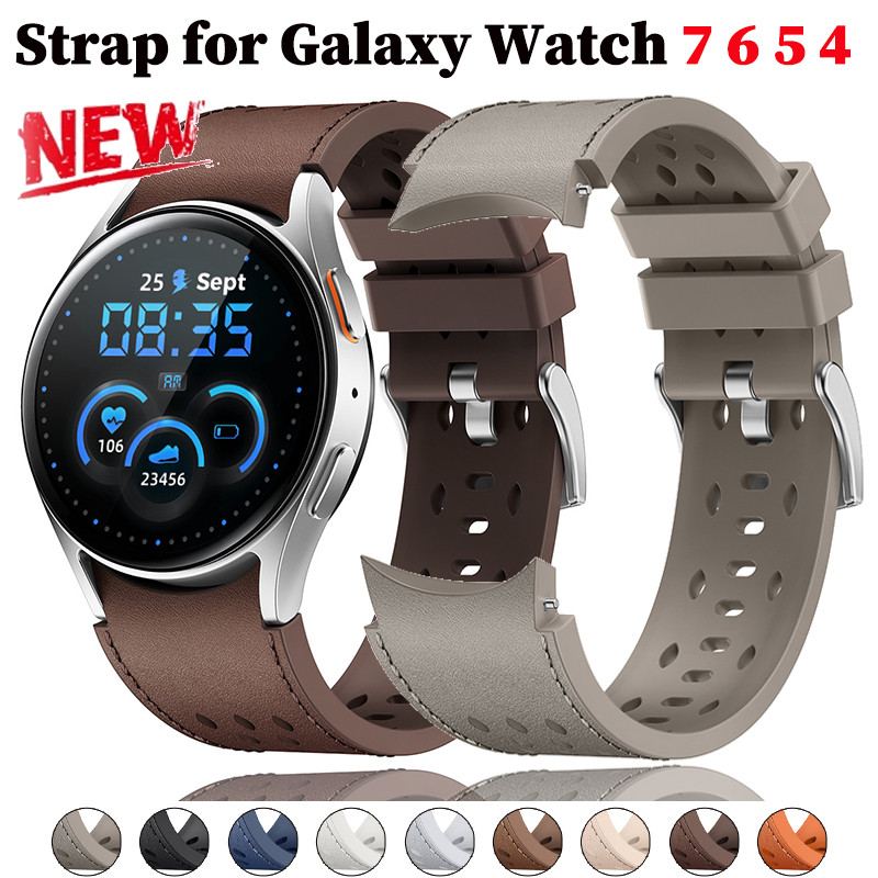 Pulseira De Silicone De Couro Para Samsung Galaxy Watch 7/6/5/4 40 44mm Sem Lacunas 6Classic 43/47mm Negócios ﻿