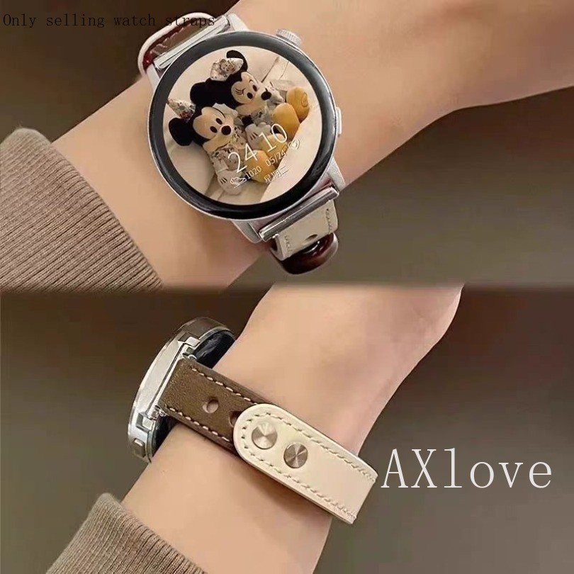 Pulseira De Couro Fina De 20mm 22mm Para Samsung Galaxy Watch 7 6 5 4 40mm 44mm GearS3 6Classic Band Vintage Acessórios
