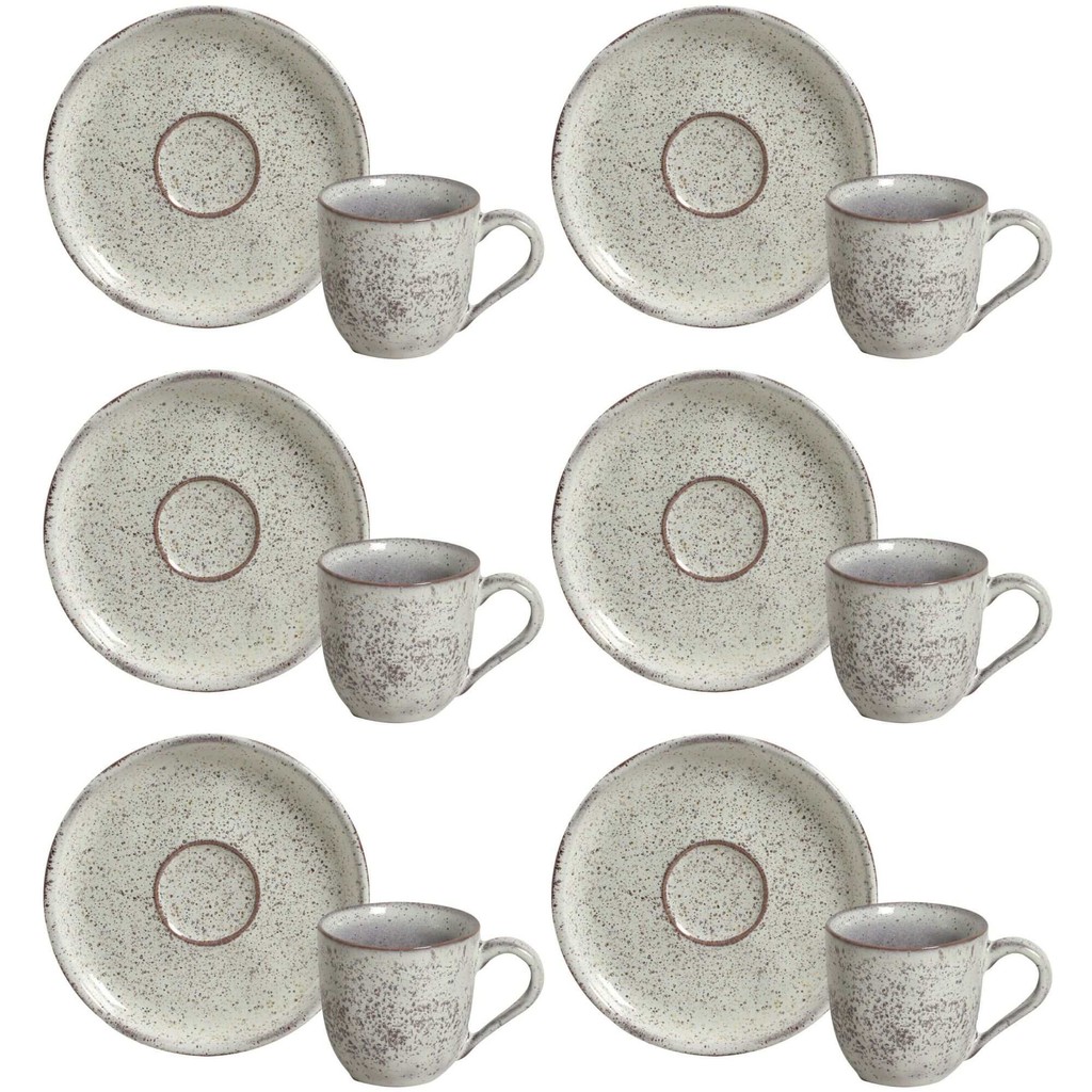 Conjunto de 6 Xícaras de Café com Pires Stoneware Bio Pistache 120ml - Porto Brasil