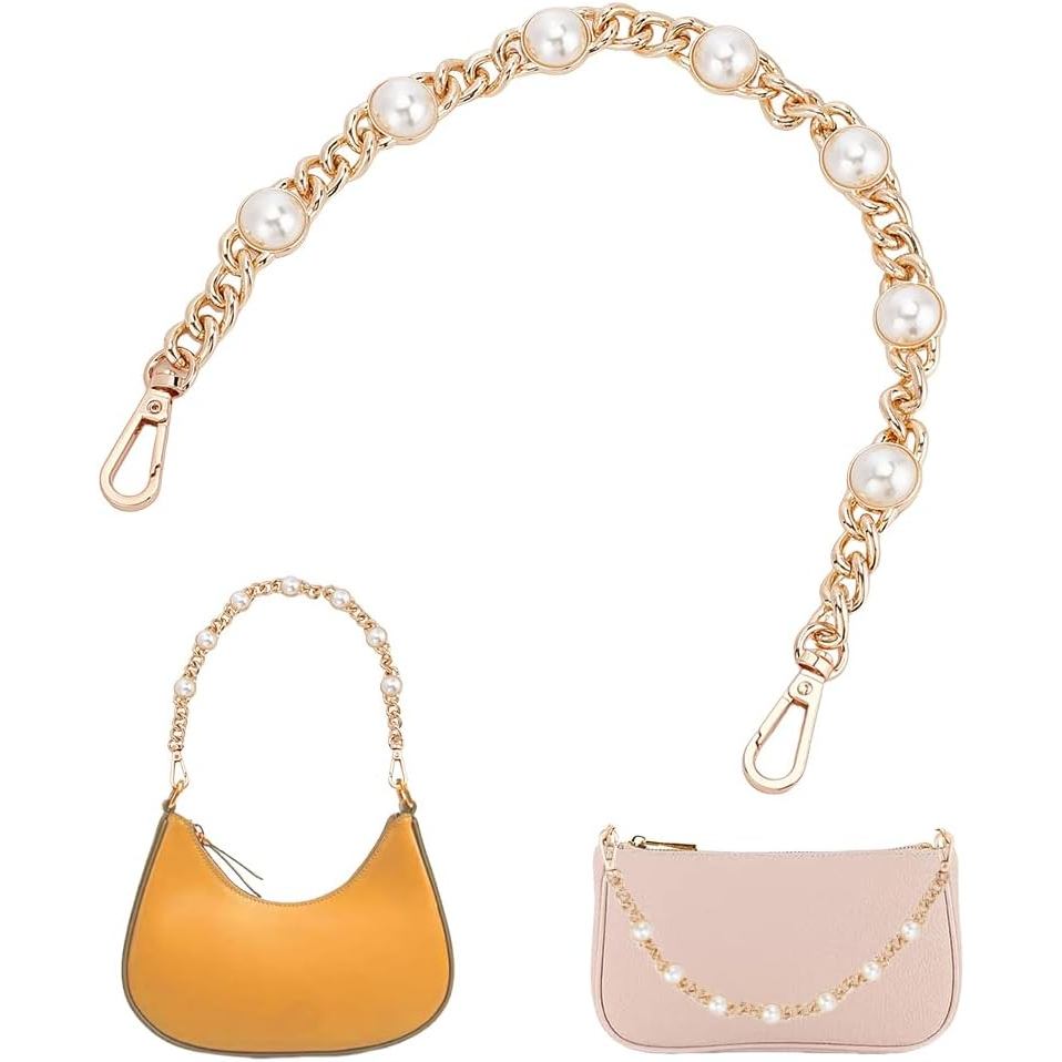 WADORN Pearl Purse Replacement Chain, 14.1 Inch Imitation Pearl Bead Short Bag Handle Strap Bag Charms Crossbody Decorat