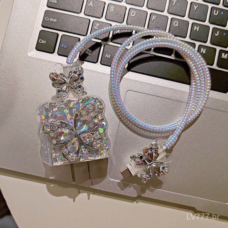 Conjunto de Cabos Protetores Noble Diamond Butterfly para iPhone 18, Carregador Original de 20W, Capa para Cabeça de Car