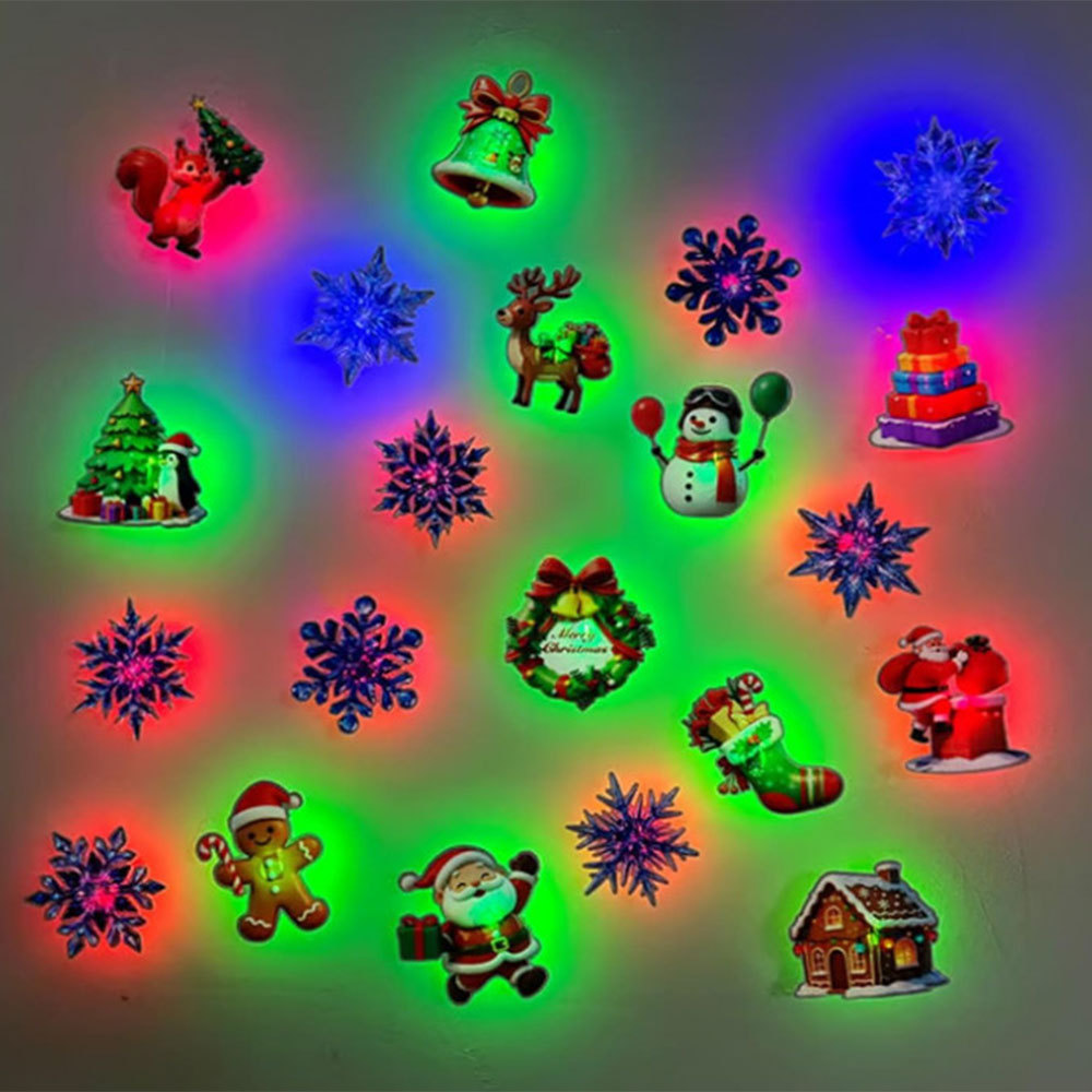 Christmas 3D Night Light Wall Sticker Set, 3 Styles Xmas Figures & Snowflakes LED For Home Holiday Wall Decor