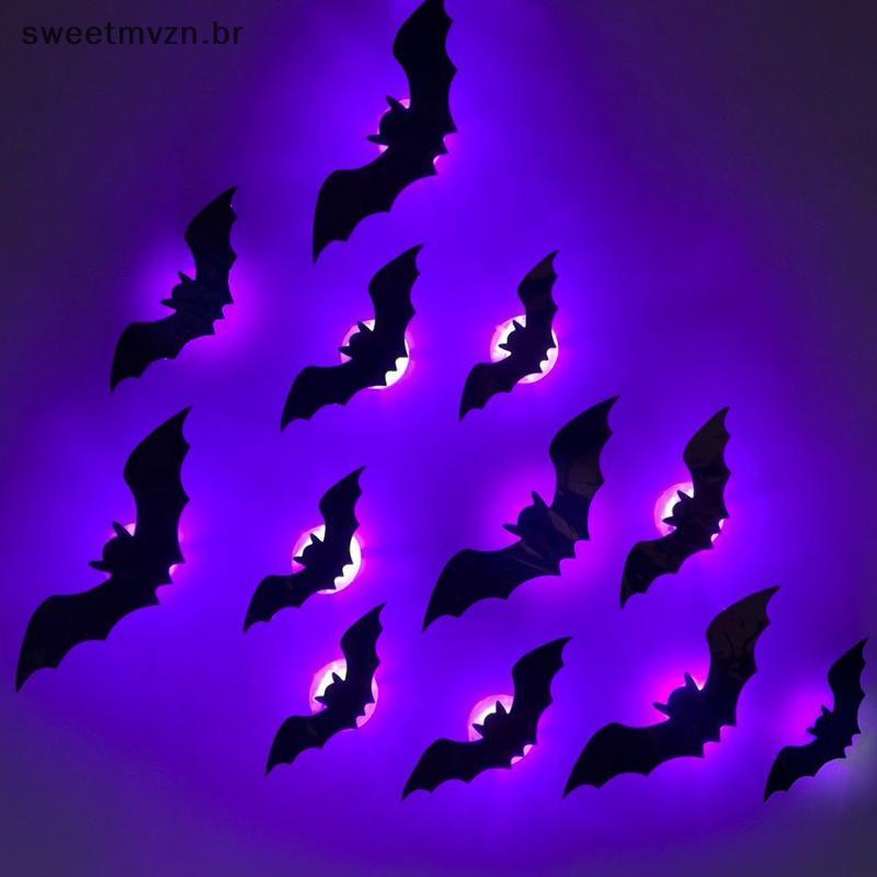 sweetmvzn 3D Morcego LED Night Light 9/12 Pçs Halloween Estereoscópico Decoração Para Festival Festa Crianças Quarto Orn