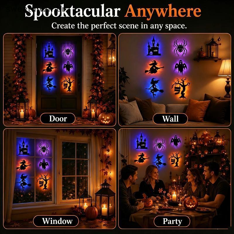 sweetmvzn 3D Halloween Night Light Decorativo Wall Stiers Decalques De Baixo Consumo De Energia Para Suprimentos De Fest