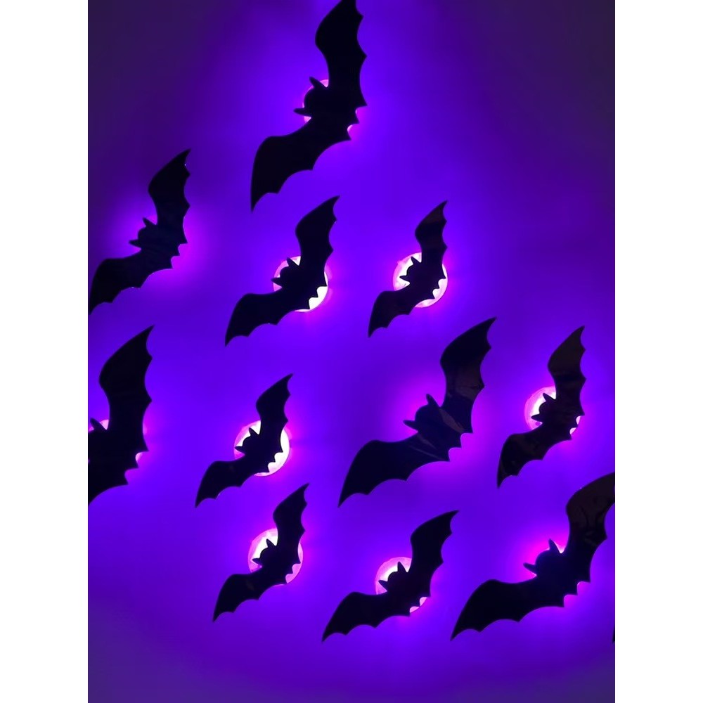 Halloween Horror decoração tridimensional LED Night Light luminoso morcego adesivos festa janela atmosfera vestir-se ade